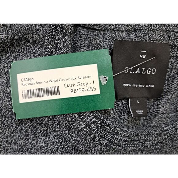 Mens large 100% merino wool sweater dark gray Grey  01 algo crewneck soft - Picture 5 of 9